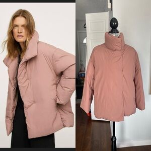 Mango Mock Neck Puffer Coat Jacket. Blush/Mauve. Medium.